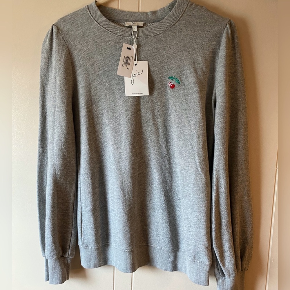 Joie Gray Cherry Embroidered Pullover Sweater Top - Picture 5 of 13
